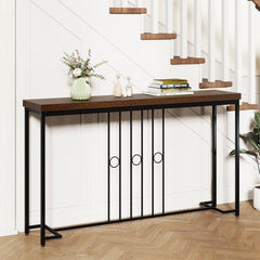 55 inches Industrial Console Table with H-Shaped Base-Brown