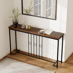 55 inches Industrial Console Table with H-Shaped Base-Brown
