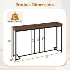 55 inches Industrial Console Table with H-Shaped Base-Brown
