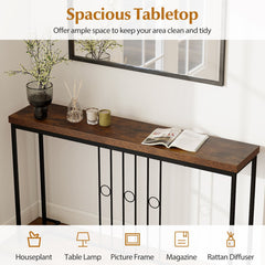 55 inches Industrial Console Table with H-Shaped Base-Brown