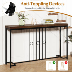 55 inches Industrial Console Table with H-Shaped Base-Brown