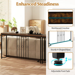 55 inches Industrial Console Table with H-Shaped Base-Brown