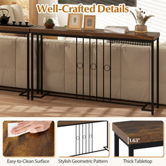 55 inches Industrial Console Table with H-Shaped Base-Brown