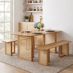 55 inches Solid Rubber Wood Dining Table Set for 4 People with Rounded Edges-Natural