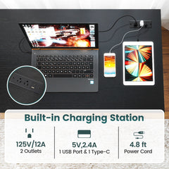 55 x 24 inch Computer Desk with Power Outlets and USB Ports-Black