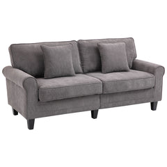 Modern 3 Seater Sofa, Corduroy Fabric 3 Seater Couch with Pine Wood Legs and Rolled Armrests for Living Room, Beige