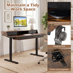 55 Inch x 27 Inch Electric Standing Desk with Drawers-Rustic Brown