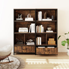 56 inches Tall Freestanding Bookcase with Drawer 5 Tier-RusticBrown