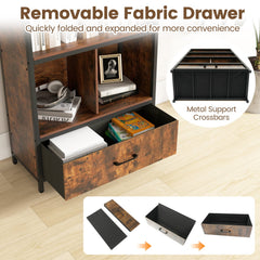 56 inches Tall Freestanding Bookcase with Drawer 5 Tier-RusticBrown