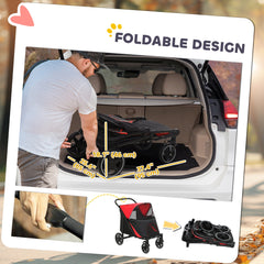 Foldable Pet Stroller with Universal Front Wheels, Shock Absorber, Dog Cat Carriage for Large & Medium Dogs, Black