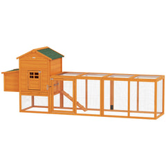 117" Extra Large Chicken Coop with Asphalt Roof, Wooden Hen House with Slide-out Tray, Quail Hutch with Nesting Box, Orange