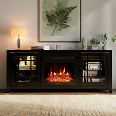 58 inches Fireplace TV Stand with LED Lights and 18 inches Electric Fireplace-Black