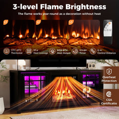 58 inches Fireplace TV Stand with LED Lights and 18 inches Electric Fireplace-Black