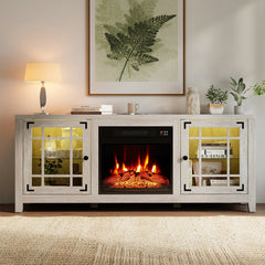 58 inches Fireplace TV Stand with LED Lights and 18 inches Electric Fireplace-Natural