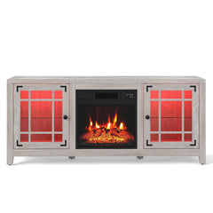 58 inches Fireplace TV Stand with LED Lights and 18 inches Electric Fireplace-Natural