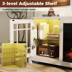 58 inches Fireplace TV Stand with LED Lights and 18 inches Electric Fireplace-Natural