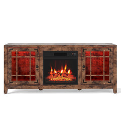 58 inches Fireplace TV Stand with LED Lights and 18 inches Electric Fireplace-Rustic Brown