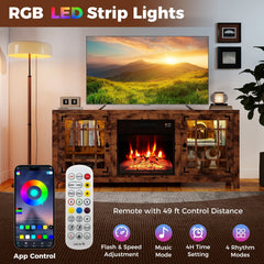 58 inches Fireplace TV Stand with LED Lights and 18 inches Electric Fireplace-Rustic Brown