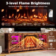 58 inches Fireplace TV Stand with LED Lights and 18 inches Electric Fireplace-Rustic Brown