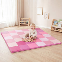 58 Inch Toddler Folding Activity Floor Mat Foam Baby Play Mat-Pink