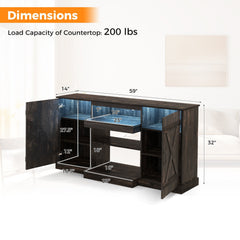 58 Inches TV stand for TVs up to 65 Inches with 20 Color Led Lights-Coffee