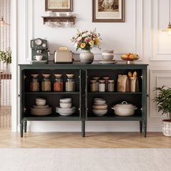 58 inches Vintage Buffet Cabinet with Pine Wood Legs and Adjustable Shelves for Kitchen-Green