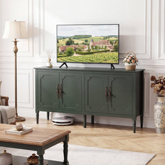 58 inches Vintage Buffet Cabinet with Pine Wood Legs and Adjustable Shelves for Kitchen-Green