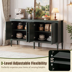 58 inches Vintage Buffet Cabinet with Pine Wood Legs and Adjustable Shelves for Kitchen-Green