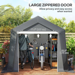 7' x 12' Outdoor Storage Shed Portable Garage with Roll-up Door for Motorcycle, Bike, Garden Tools, Beige
