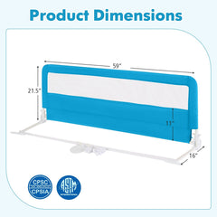 59 Inch Extra Long Folding Breathable Baby Children Toddlers Bed Rail Guard with Safety Strap-Blue