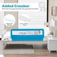 59 Inch Extra Long Folding Breathable Baby Children Toddlers Bed Rail Guard with Safety Strap-Blue