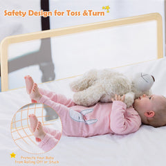 59 Inch Extra Long Folding Breathable Baby Children Toddlers Bed Rail Guard with Safety Strap-Beige
