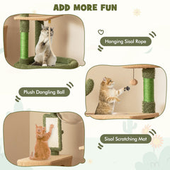 59 Inch Cactus Cat Tree with Space Capsule, Condo, Self Groomer and Sisal Mat, Green