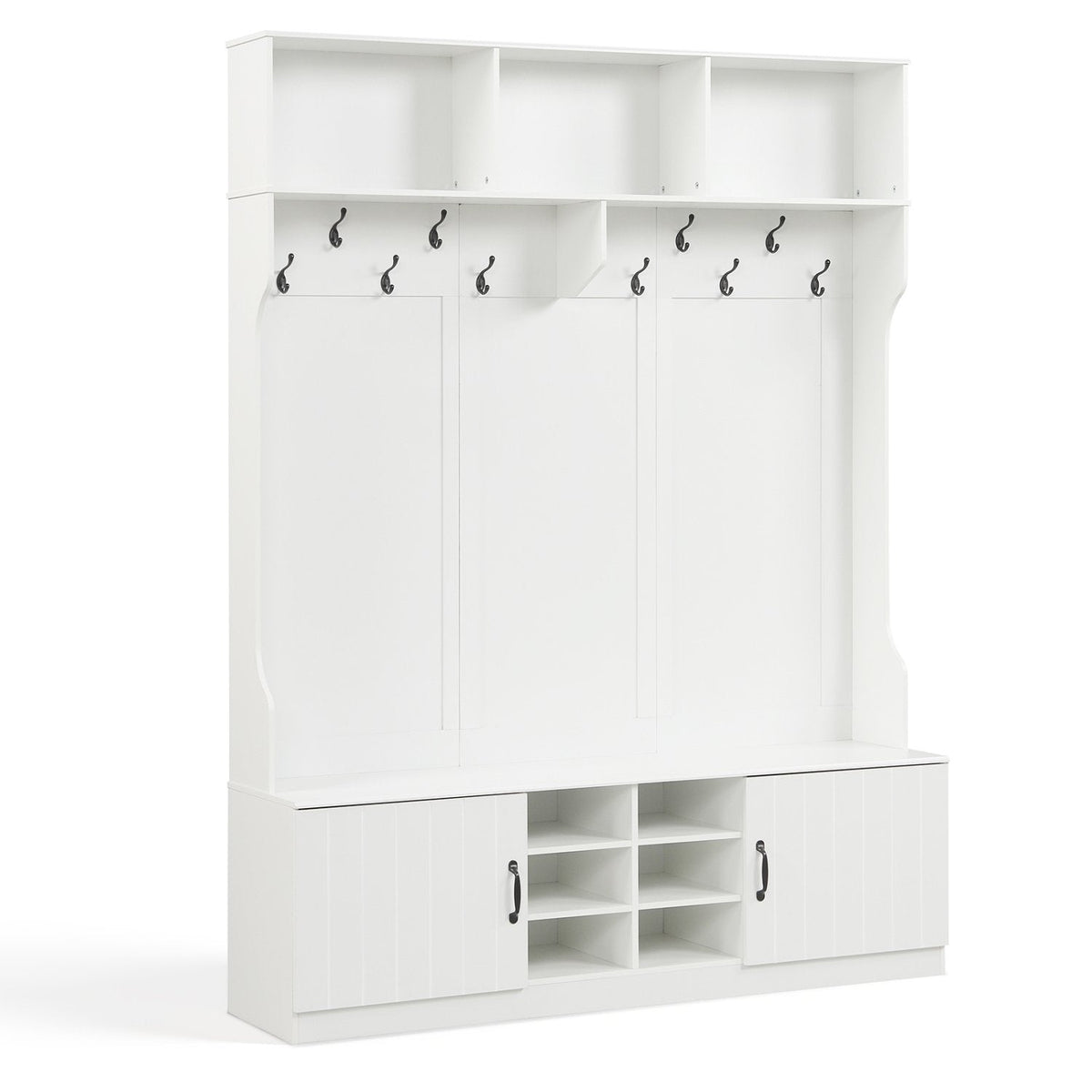 59 inches Wide 6-in-1 Hall Tree with Bench and Storage-White