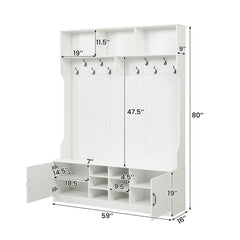 59 inches Wide 6-in-1 Hall Tree with Bench and Storage-White