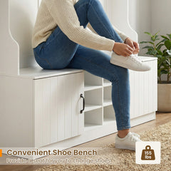 59 inches Wide 6-in-1 Hall Tree with Bench and Storage-White