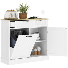 Hidden Garbage Bin Cabinet, Tilt Out Trash Cabinet w/ 2 Drawers, Freestanding Kitchen Island for Laundry, Black