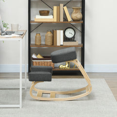 Ergonomic Kneeling Chair, Wood Kneel Stool with Thick Pads, Desk Knee Chair, Improve Posture, Black