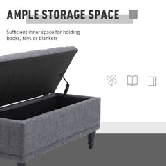 Storage Ottoman, Linen Fabric End of Bed Bench with Soft Close Lid, Button Tufted Storage Bench for Living Room, Entryway or Bedroom, 42" x 17" x 19", Beige