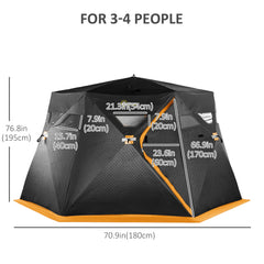 4 Person Insulated Ice Fishing Shelter, Pop-Up Portable Ice Fishing Tent with Carry Bag and Two Doors for -22℉, Black