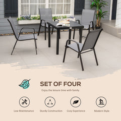 Set of 4 Outdoor Dining Chairs, Heavy Duty Stackable Patio Dining Set with Armrests for Balcony Garden, Brown and Black