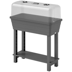 41L Self Watering Raised Garden Bed w/ Ventilation Transparent Lid Greenhouse, Planter Box w/ Storage Shelf, Black