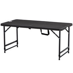 Foldable Patio Dining Table for 4, Height Adjustable Outdoor Table for Garden Lawn Backyard, Dark Grey