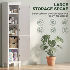Tall Bathroom Cabinet, Freestanding Storage Organizer with Adjustable Shelves and Cupboards, 15" x 13" x 63", Black