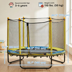 4.6FT Trampoline for Kids with Enclosure Net for Ages 3-6, Indoor Outdoor Use, Black
