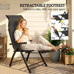 Folding Patio Chairs Set of 2, 5-Position Outdoor Lounge Chairs with High Back, Retractable Footrest, Black