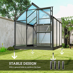 Greenhouse Garden, Green House, Outdoor Greenhouse Kit, PC Board with Sliding Door, 6.2' x 6.3' x 6.6', Grey