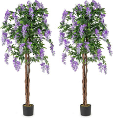 5.5 FT Faux Wisteria Plant in Nursery Pot with Blooming Flowers Set of 2-Purple