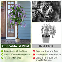 5.5 FT Faux Wisteria Plant in Nursery Pot with Blooming Flowers Set of 2-Purple