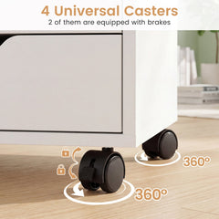 5 Drawer Storage Cabinet on Wheels with Adjustable Shelf-White